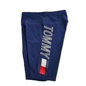 TOMMY HILFIGER SPORT Womens Blue Stretch Fitted Bike Logo Shorts SMALL